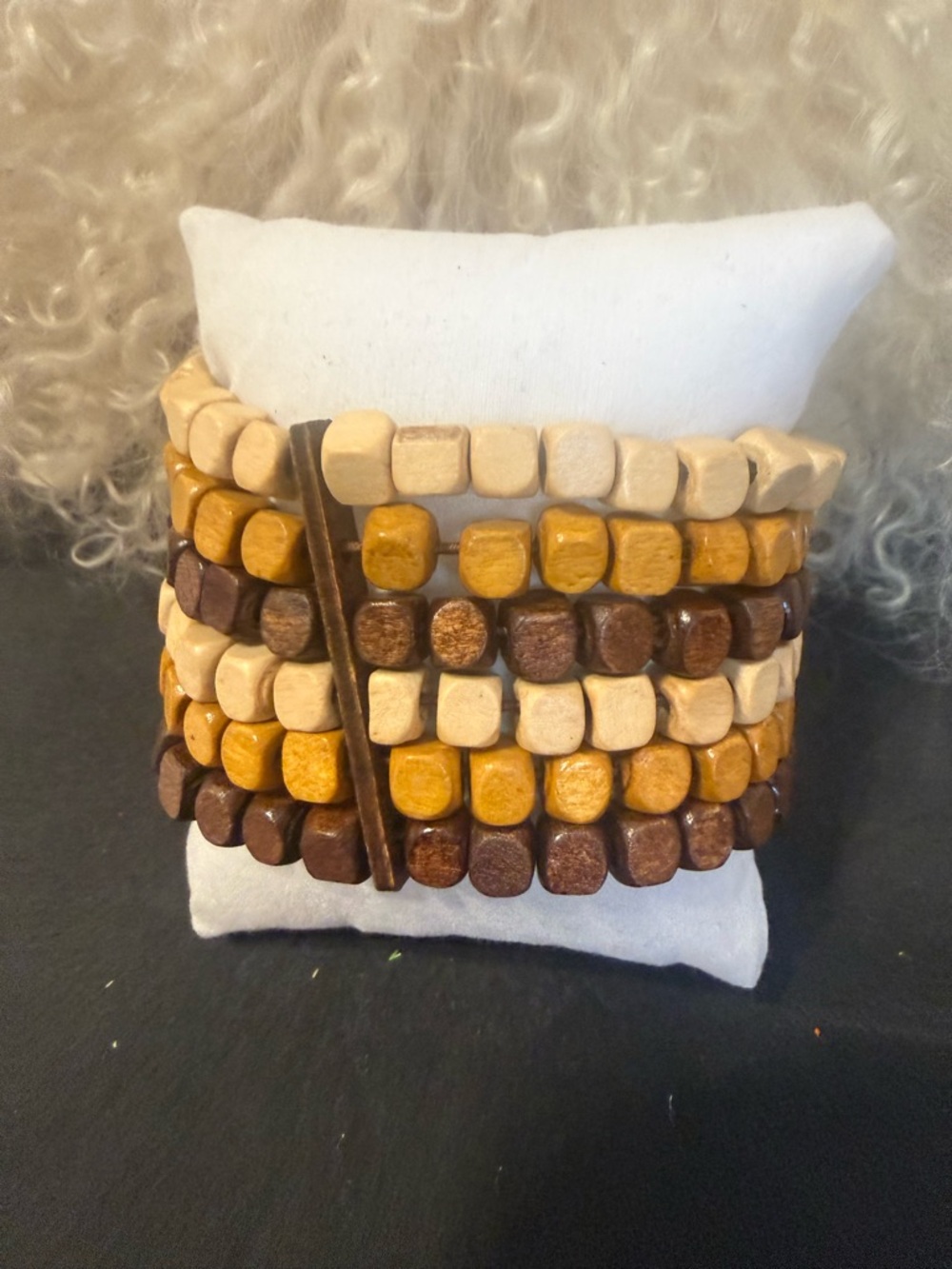 Stacked Wooden Bead Stretch Bracelet - Neutral Tones